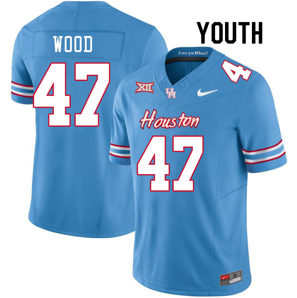 Youth #47 Justin Wood Houston Cougars College Football Jerseys Stitched-Oilers